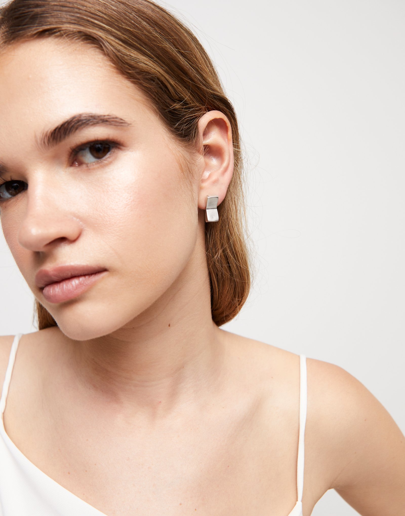Sterling silver-plated rectangular-shaped earrings, Silver, large thumbnail